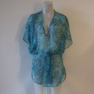 Womens Ralph Lauren Blue, Multi Paisley Sheer Swim Coverup Dress XL